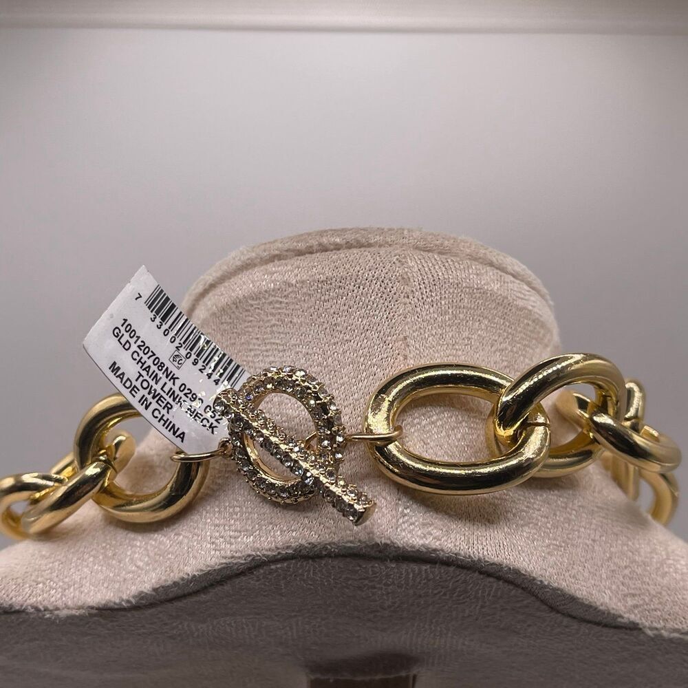 I.N.C. International Concepts Gold Tone Pave Toggle Chain Link 18” Necklace - Picture 7 of 12